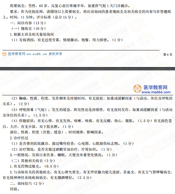臨床助理醫(yī)師實踐技能病史采集模板-胸痛！